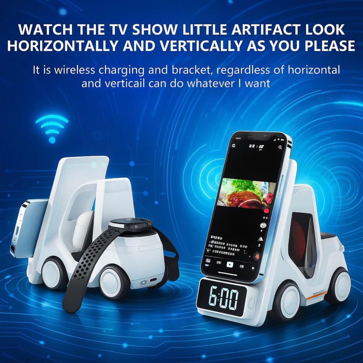 Wireless Charger for Phones, Watches, Earpods | 3 in 1 Charging Dock car shape